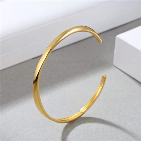 E Gold Bracelets for Women,14K Gold Plated Bangles Bracelets with Cubic Zirconia - Picture 6 of 7